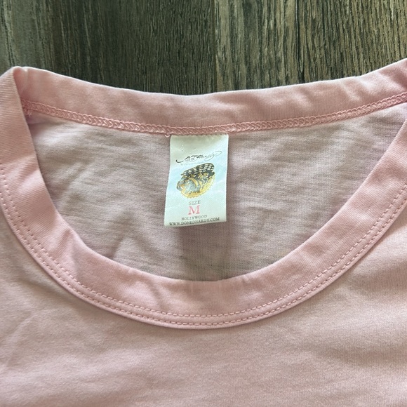 Ed hardy Light pink rose and bird embellished tee medium - Picture 4 of 5